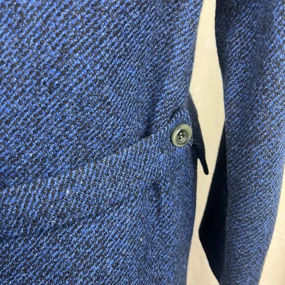 Harris Tweed blue wool overcoat vintage collared long winter coat classic flawed - Picture 10 of 14